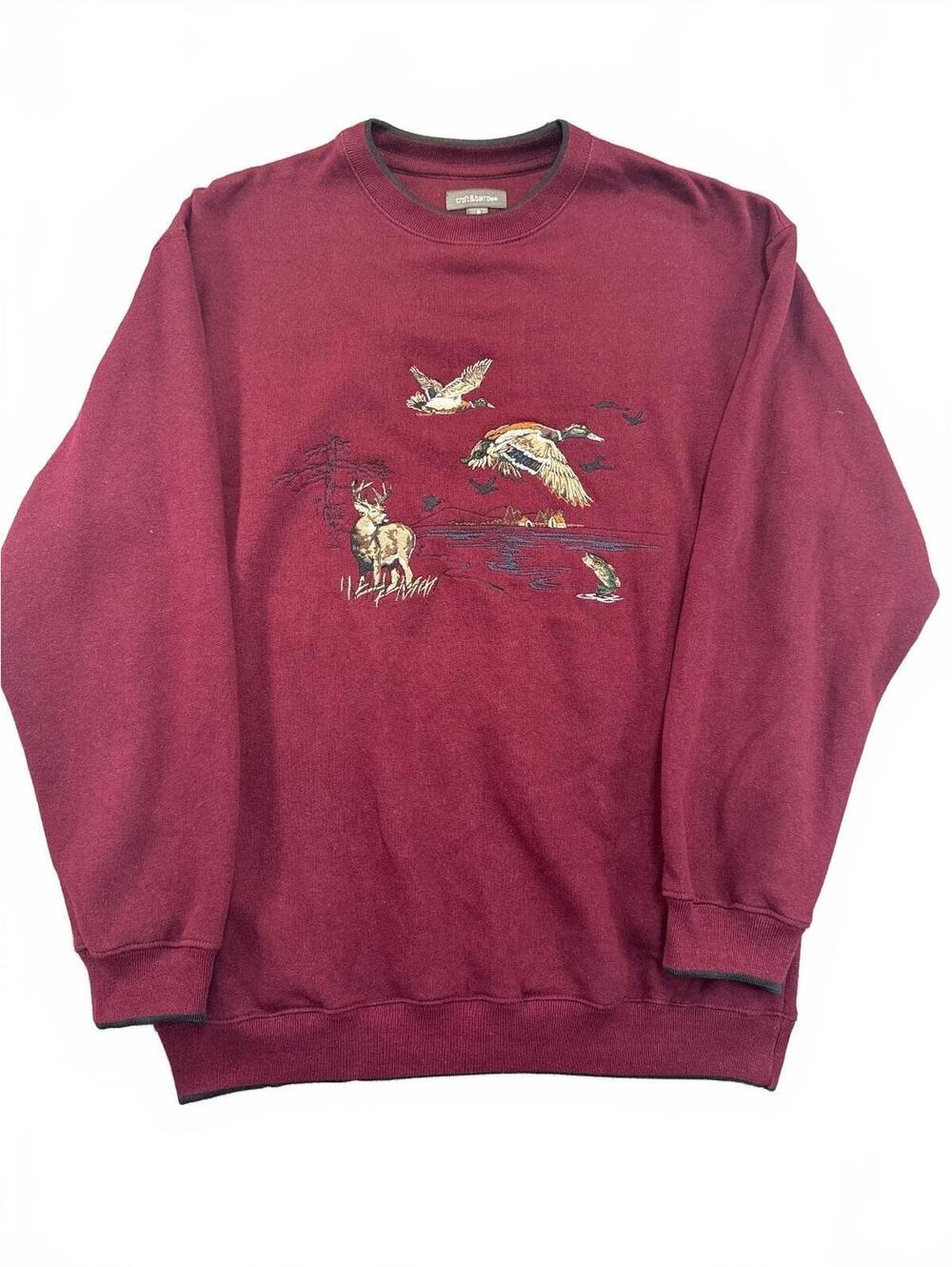 Croft & Barrow Vintage Maroon Wildlife Embroidered Crewneck Sweatshirt